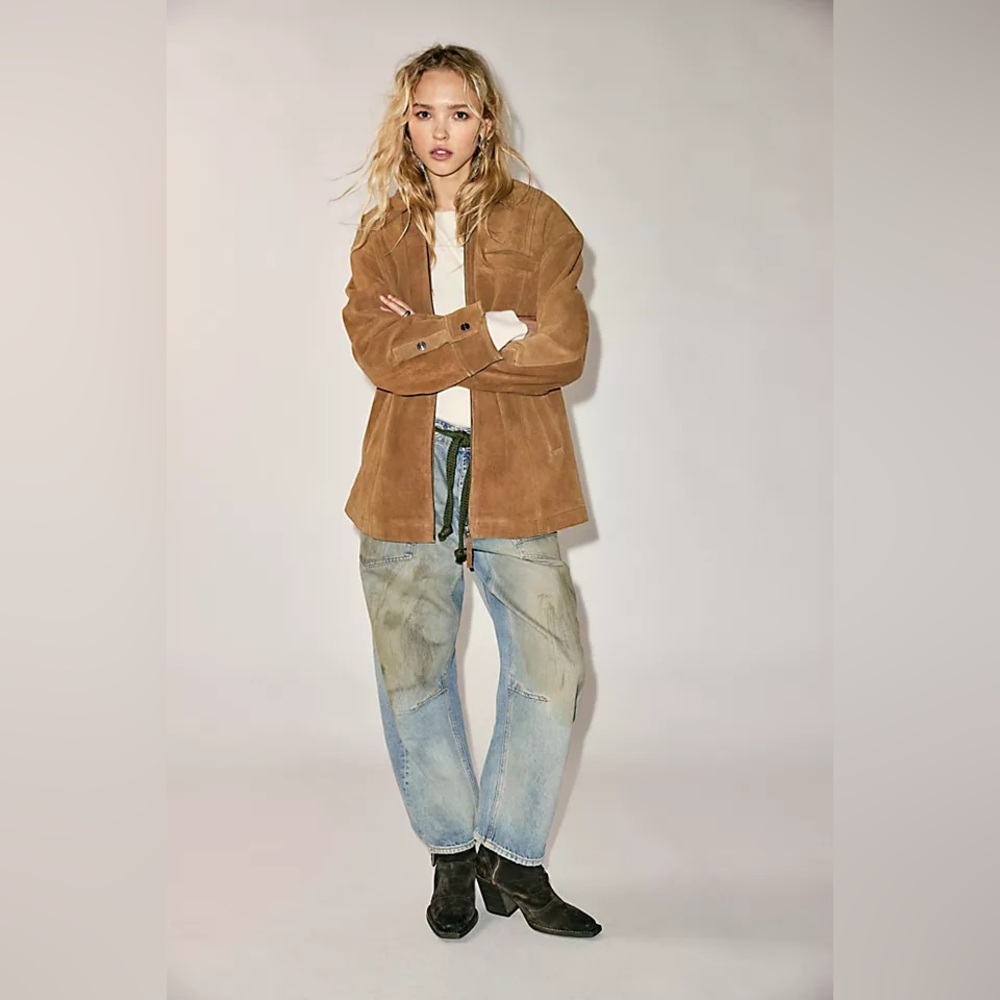 NWT Free People Rosie Suede Jacket Wheat Bran Brown - Picture 2 of 5